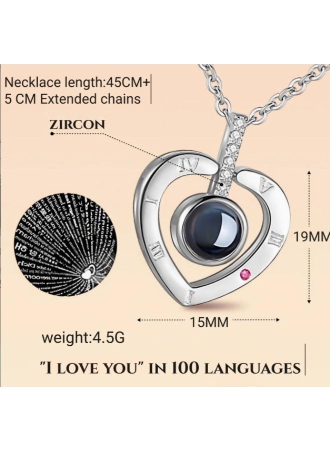 Love You Necklace in 100 Languages Gift Set, Enchanted Rose Flower for Valentine's Day Anniversary Wedding Birthday Romantic Gifts for Her Sliver Color - Image 2